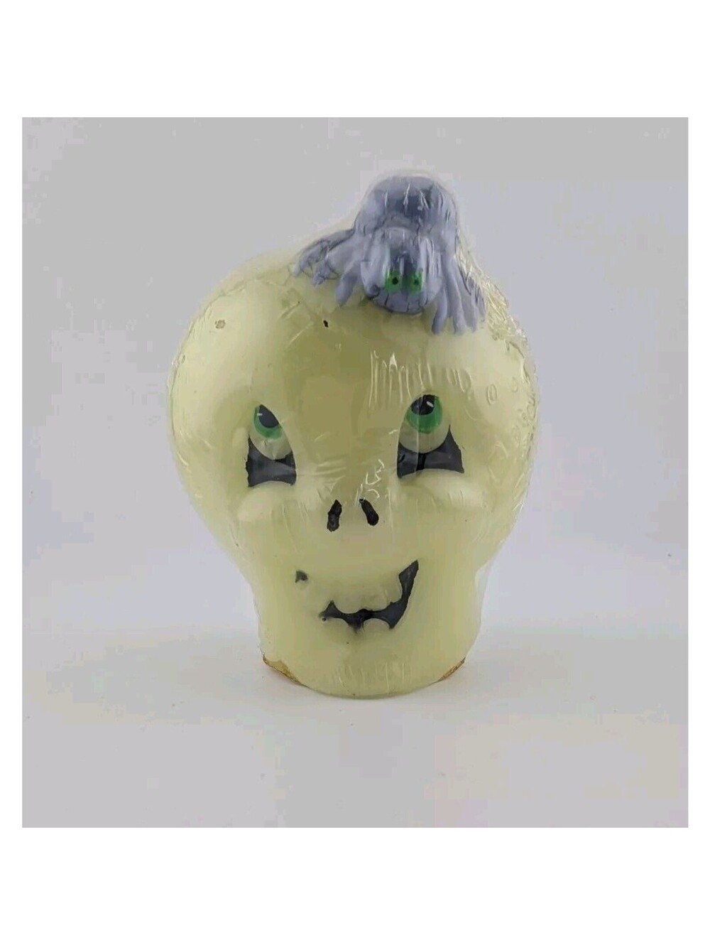 Vintage Glow In The Dark Halloween Candle Skull Spider American Greetings 3.5"